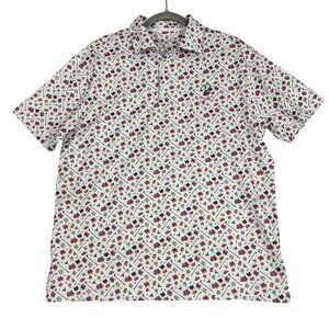 Barstool Golf Polo Shirt Mens XL White All Over Print Performance Stretch Casual